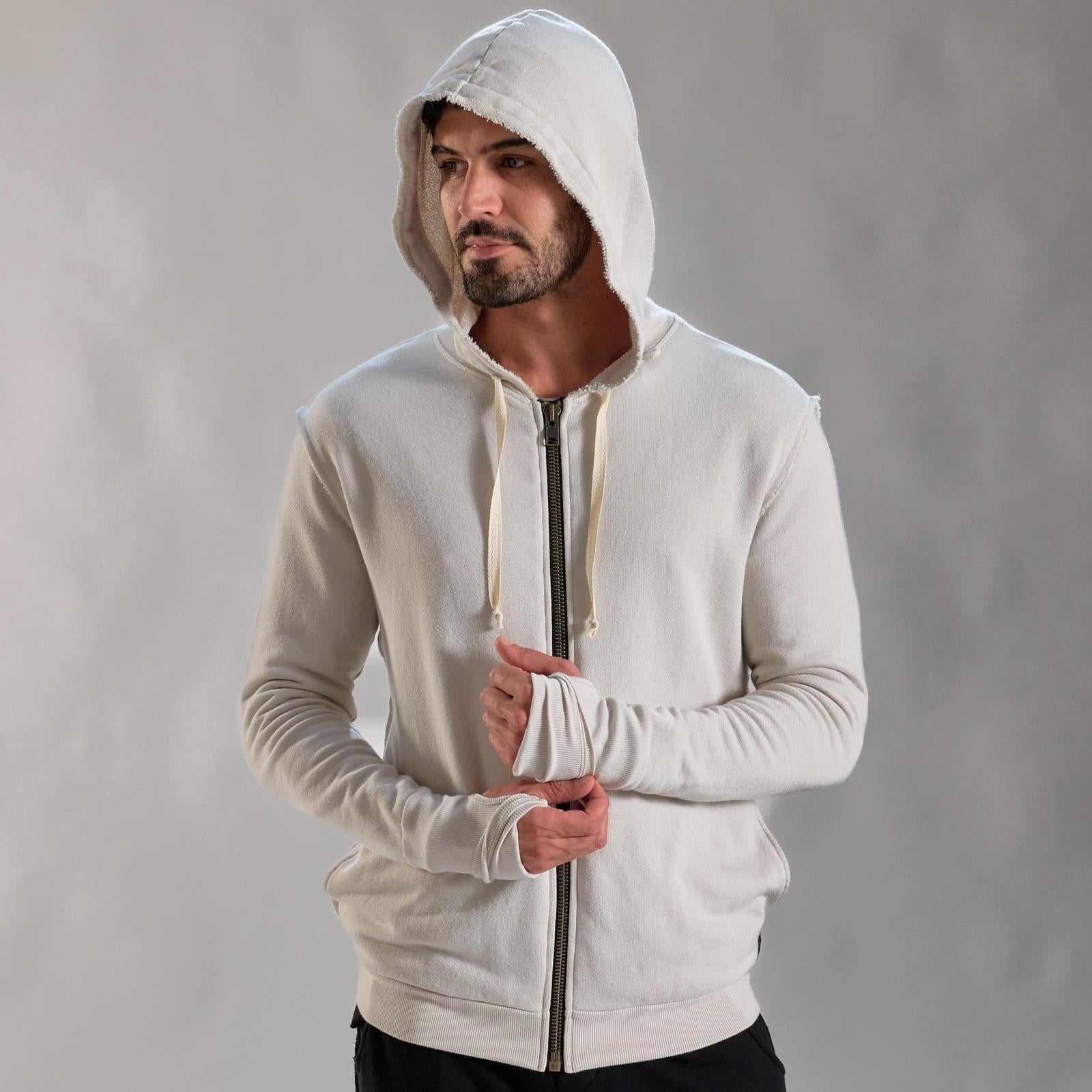 RAW ZIP HOODIE / WHITE STONE